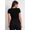 Kadın Siyah Yuvarlak Yaka Yarım Kol Crop Top Bluz