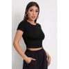Kadın Siyah Yuvarlak Yaka Yarım Kol Crop Top Bluz