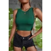Kadın Yeşil Modern Fit Kare Yaka Crop Top Bluz