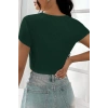 Kadın Yeşil Yarım Kol Düz Yaka Crop Top Bluz