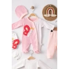 Kelebek Nakışlı Puanlı Tulumlu % 100 Pamuk Kız Bebek 5li Set