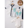 Kelebek Nakışlı Tulumlu % 100 Pamuk Erkek Bebek 5li Set