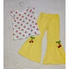 Kiraz Baskılı Tişört İspanyol Paçalı Likralı 2li Kız Çocuk Takımı Sarı