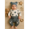 Kulaklı Ayıcık % 100 Pamuk 3lü Erkek Bebek Takım