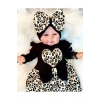 Leopar Desenli Fiyonklu % 100 Pamuk Kız Bebek Tulum