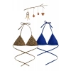 Leopar Desenli Ve Mavi Detaylı Üçgen Bikini Üstü Minimal Kesim Bağlamalı Kadın Mayo Üstü 2li