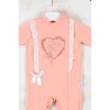 Love Kalp Nakışlı % 100 Pamuk Kız Bebek Tulumu