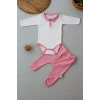 Melanjlı Uzun Kollu Zıbınlı 2li Kız Bebek Takımı Pembe