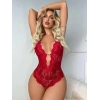 Metal Kalp Aksesuarlı Fantezi Dantelli Kırmızı Body