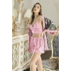 Moda 3lü Saten Şortlu Takım Pembe