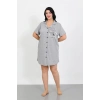 Moda Büyük Beden Penye Düğmeli Gri Tunik Gecelik