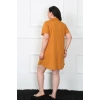 Moda Büyük Beden Penye Düğmeli Hardal Tunik Gecelik