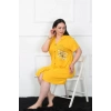 Moda Büyük Beden Penye Düğmeli Sarı Tunik Gecelik
