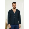 Moda Erkek %100 Pamuk Önden Düğmeli Cepli Uzun Kollu Pijama Takımı Lacivert