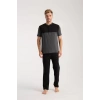Moda Erkek Antrasit Düğmeli Yaka Kısa Kol Pijama Takımı