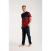 Moda Erkek Bordo Düğmeli Yaka Kısa Kol Pijama Takımı