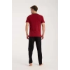 Moda Erkek Bordo Düğmeli Yaka Kısa Kol Pijama Takımı