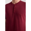 Moda Erkek Bordo Düğmeli Yaka Kısa Kol Pijama Takımı