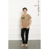 Moda Erkek Çocuk Pamuk Kısa Kollu Pijama Takımı Kahve