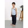 Moda Erkek Çocuk Sıfır Kol Penye Pijama Takım Mavi