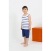 Moda Erkek Çocuk Sıfır Kol Şortlu Beyaz Penye Pijama Takımı