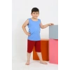 Moda Erkek Çocuk Sıfır Kol Şortlu Mavi Penye Pijama Takımı