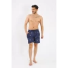 Moda Erkek Desenli Fermuar Cepli Deniz Şortu Lacivert