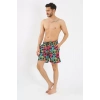Moda Erkek Desenli Fermuar Cepli Deniz Şortu Siyah