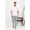 Moda Erkek Ekoseli Desen Penye Tek Alt Pijama Gri