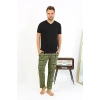 Moda Erkek Ekoseli Desen Penye Tek Alt Pijama Haki