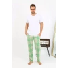 Moda Erkek Ekoseli Desen Penye Tek Alt Pijama Yeşil