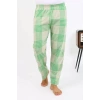 Moda Erkek Ekoseli Desen Penye Tek Alt Pijama Yeşil