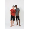 Moda Erkek Genç Garson Boy Kısa Kol Bordo Penye Şortlu Pijama Takımı