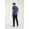 Moda Erkek İndigo Düğmeli Yaka Kısa Kol Pijama Takımı