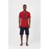 Moda Erkek Kısa Kol Bordo Penye Şortlu Pijama Takımı