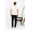 Moda Erkek Kısa Kol Penye Pijama Takımı Krem