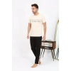 Moda Erkek Kısa Kol Penye Pijama Takımı Krem