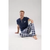 Moda Erkek Lacivert Düğmeli Yaka Kısa Kol Pijama Takımı
