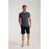 Moda Erkek Lacivert Sıfır Yaka Kısa Kol Şortlu Pijama Takımı