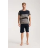 Moda Erkek Lacivert Sıfır Yaka Kısa Kol Şortlu Pijama Takımı