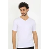 Moda Erkek Likralı V Yaka Beyaz T-Shirt
