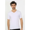Moda Erkek Likralı V Yaka Beyaz T-Shirt