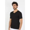 Moda Erkek Likralı V Yaka Siyah T-Shirt