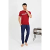 Moda Erkek Pamuk Kısa Kol Pijama Takım Bordo