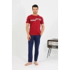 Moda Erkek Pamuk Kısa Kol Pijama Takım Bordo