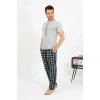 Moda Erkek Pamuk Kısa Kol Pijama Takım Gri