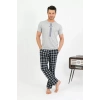 Moda Erkek Pamuk Kısa Kol Pijama Takım Gri