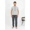 Moda Erkek Pamuk Kısa Kol Pijama Takım Gri