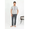 Moda Erkek Pamuk Kısa Kol Pijama Takım Gri