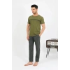 Moda Erkek Pamuk Kısa Kol Pijama Takım Haki